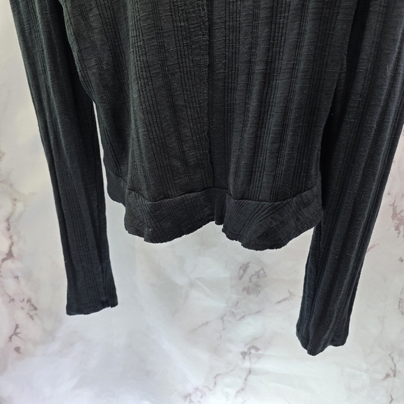 Anthropologie Shirt Womens Medium Black Button Cropped Long Sleeve Rib Pilcro - Picture 8 of 14